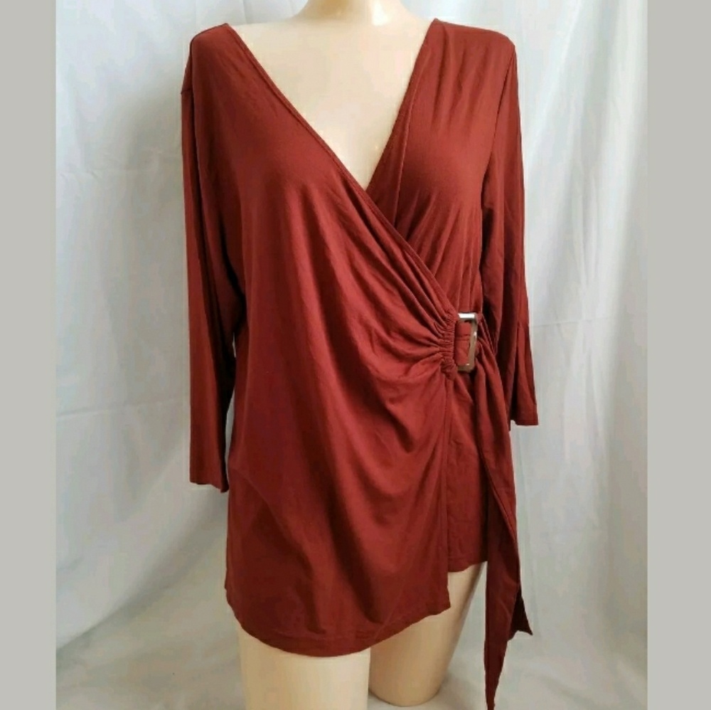 Coldwater Creek Copper Wrap V-neck Tunic Top M